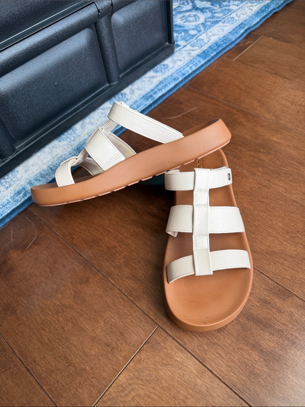 Cobian Cream Strappy Slide Sandals with Tan Footbed